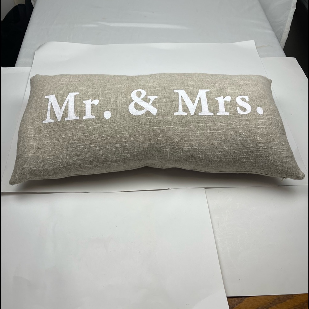 Mr. & Mrs. Burlap-Look Rustic Wedding Keepsake Decorative Pillow